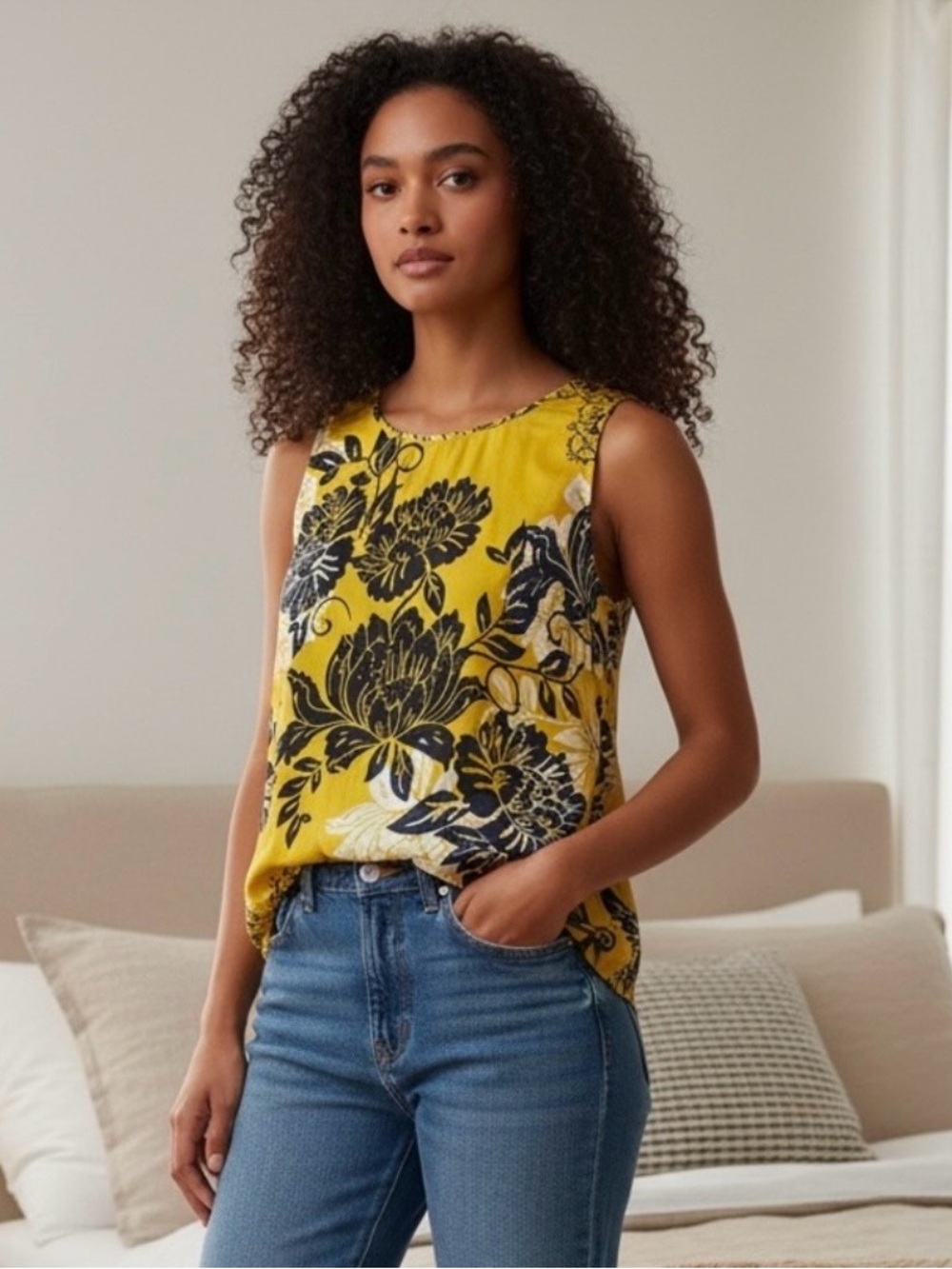 Cabi Yellow and Navy Racerback